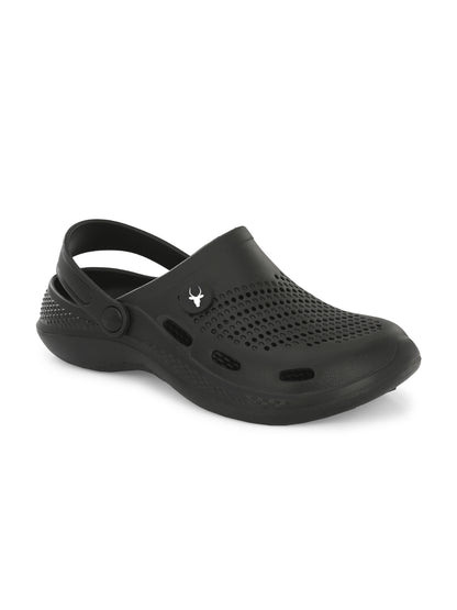Hirolas Men's Black Cushioned Fluffy Comfortable Slider Clogs (HROMCL06BLK)