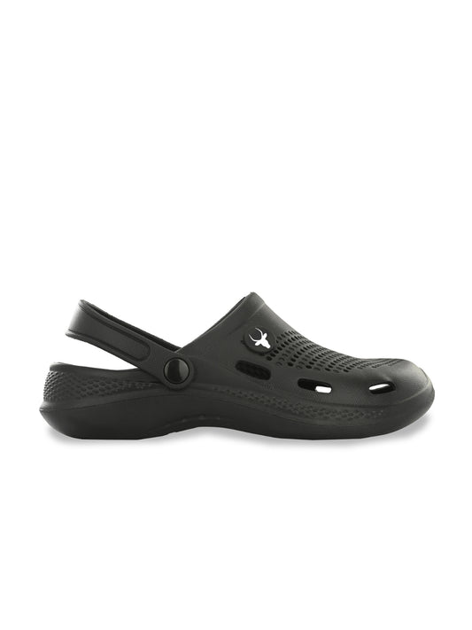 Hirolas Men's Black Cushioned Fluffy Comfortable Slider Clogs (HROMCL06BLK)