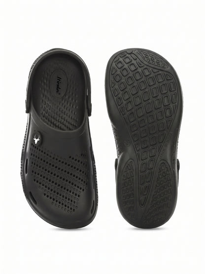 Hirolas Men's Black Cushioned Fluffy Comfortable Slider Clogs (HROMCL06BLK)