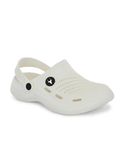 Hirolas Men's White Cushioned Fluffy Comfortable Slider Clogs (HROMCL06WHT)