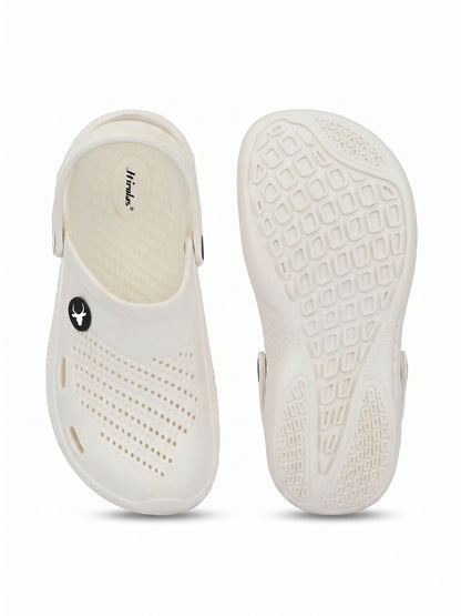 Hirolas Men's White Cushioned Fluffy Comfortable Slider Clogs (HROMCL06WHT)