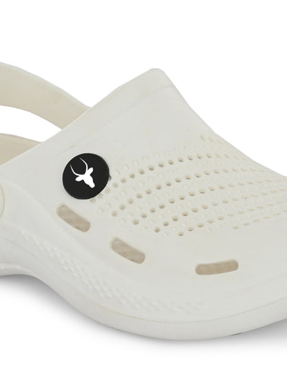 Hirolas Men's White Cushioned Fluffy Comfortable Slider Clogs (HROMCL06WHT)
