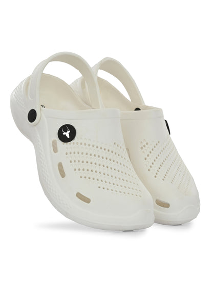 Hirolas Men's White Cushioned Fluffy Comfortable Slider Clogs (HROMCL06WHT)