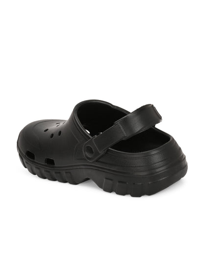 Hirolas Men cushioned comfortable Fluffy Clogs Sliders - Black