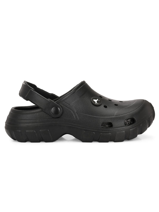 Hirolas Men cushioned comfortable Fluffy Clogs Sliders - Black