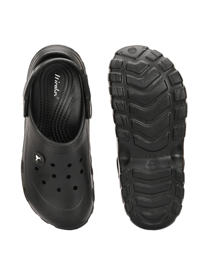 Hirolas Men cushioned comfortable Fluffy Clogs Sliders - Black