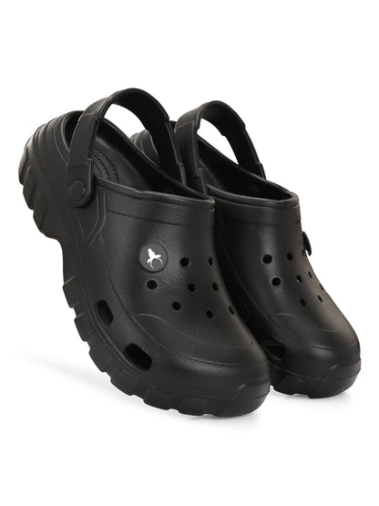 Hirolas Men cushioned comfortable Fluffy Clogs Sliders - Black