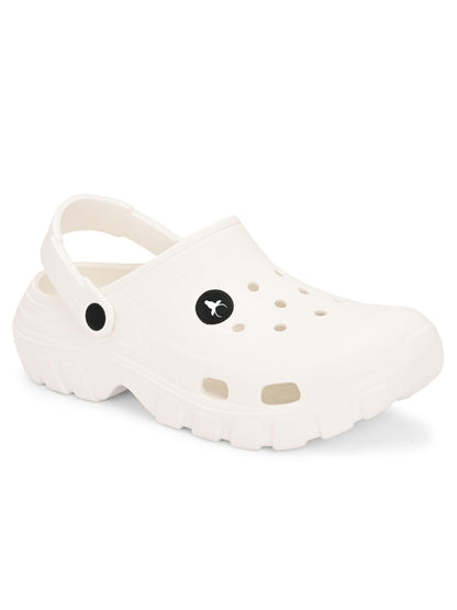 Hirolas Men cushioned comfortable Fluffy Clogs Sliders - White