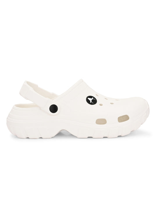 Hirolas Men cushioned comfortable Fluffy Clogs Sliders - White