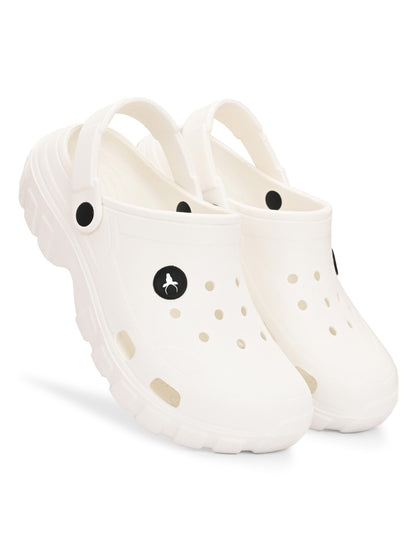 Hirolas Men cushioned comfortable Fluffy Clogs Sliders - White