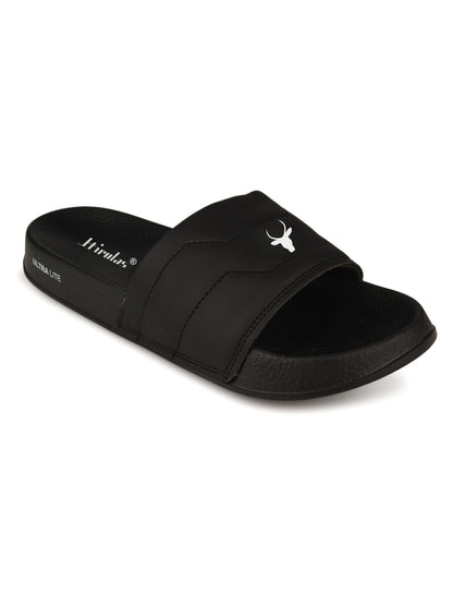 Hirolas CloudStep Slides for Men's | Lightweight EVA Sole | Cushioned Comfort | Indoor Outdoor Black Slippers