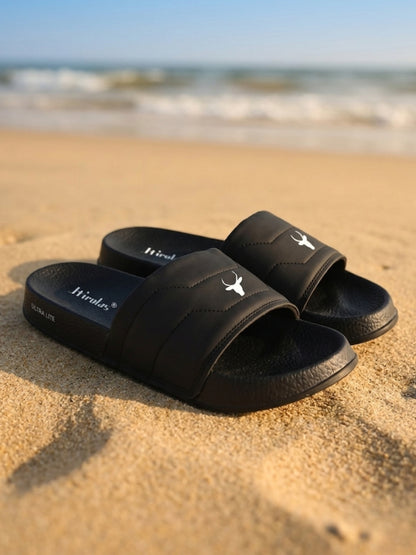 Hirolas CloudStep Slides for Men's | Lightweight EVA Sole | Cushioned Comfort | Indoor Outdoor Black Slippers