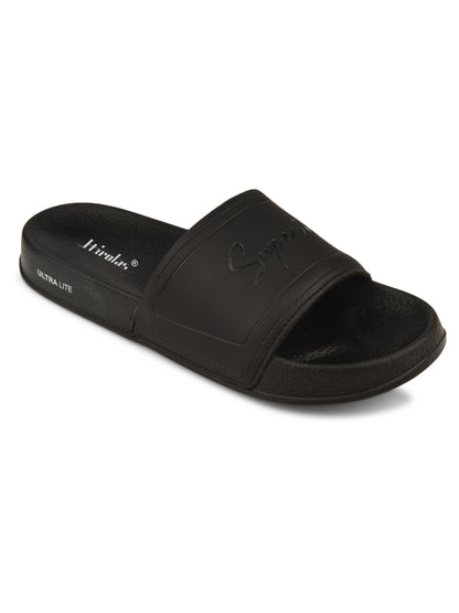 Hirolas CloudStep Black Slides for Men's | Lightweight EVA Sole | Cushioned Comfort | Indoor Outdoor Slippers