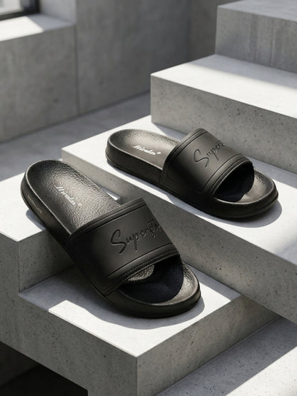 Hirolas CloudStep Black Slides for Men's | Lightweight EVA Sole | Cushioned Comfort | Indoor Outdoor Slippers