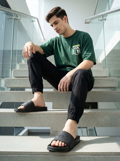 Hirolas CloudStep Black Slides for Men's | Lightweight EVA Sole | Cushioned Comfort | Indoor Outdoor Slippers