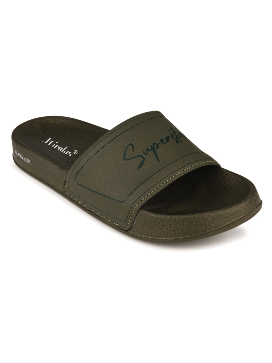 Hirolas CloudStep Olive Slides for Men's | Lightweight EVA Sole | Cushioned Comfort | Indoor Outdoor Slippers