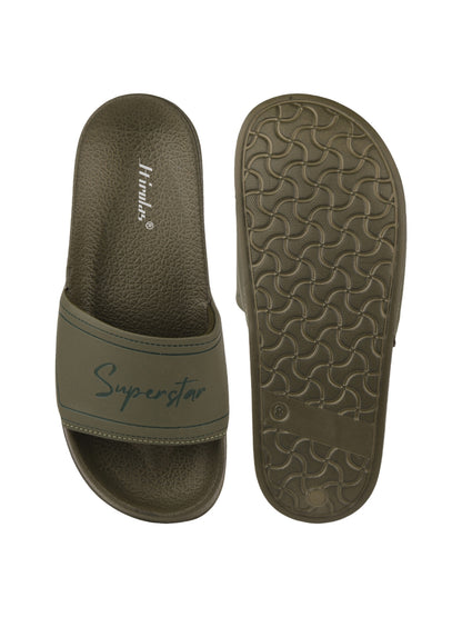 Hirolas CloudStep Olive Slides for Men's | Lightweight EVA Sole | Cushioned Comfort | Indoor Outdoor Slippers