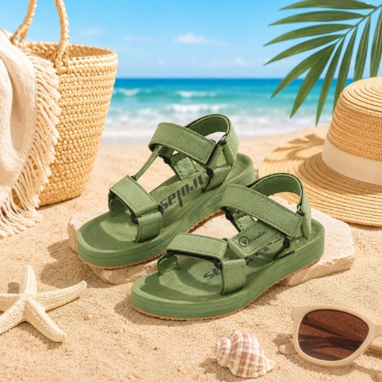 Hirolas EVA Sandals for Women Cushioned Sole with TPR Base Waterproof Sports Floater with Adjustable Velcro Straps - Green