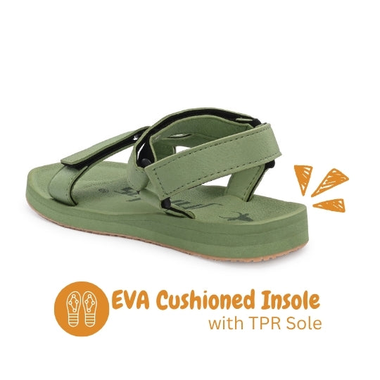Hirolas EVA Sandals for Women Cushioned Sole with TPR Base Waterproof Sports Floater with Adjustable Velcro Straps - Green