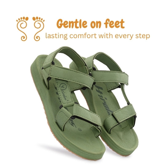 Hirolas EVA Sandals for Women Cushioned Sole with TPR Base Waterproof Sports Floater with Adjustable Velcro Straps - Green