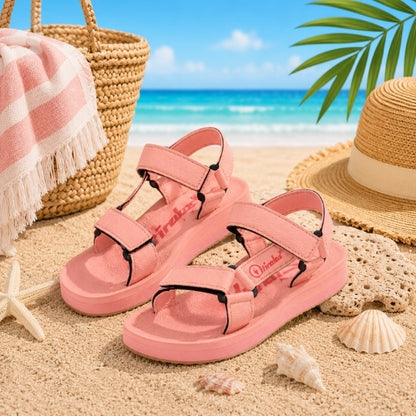 Hirolas EVA Sandals for Women Cushioned Sole with TPR Base Waterproof Sports Floater with Adjustable Velcro Straps - Pink