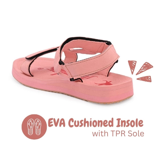 Hirolas EVA Sandals for Women Cushioned Sole with TPR Base Waterproof Sports Floater with Adjustable Velcro Straps - Pink