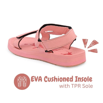 Hirolas EVA Sandals for Women Cushioned Sole with TPR Base Waterproof Sports Floater with Adjustable Velcro Straps - Pink