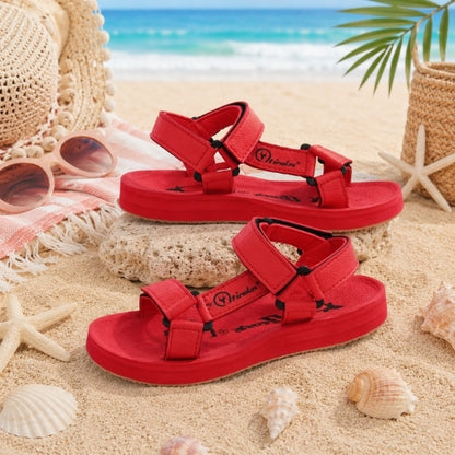 Hirolas EVA Sandals for Women Cushioned Sole with TPR Base Waterproof Sports Floater with Adjustable Velcro Straps - Red