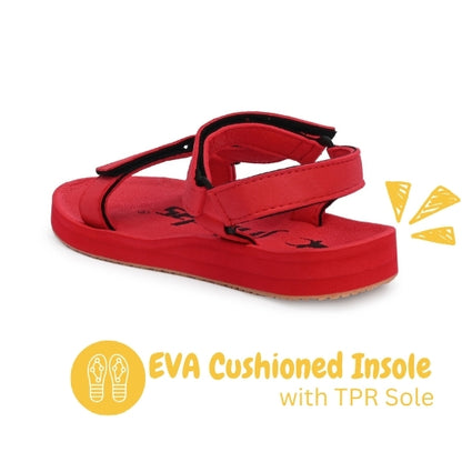 Hirolas EVA Sandals for Women Cushioned Sole with TPR Base Waterproof Sports Floater with Adjustable Velcro Straps - Red