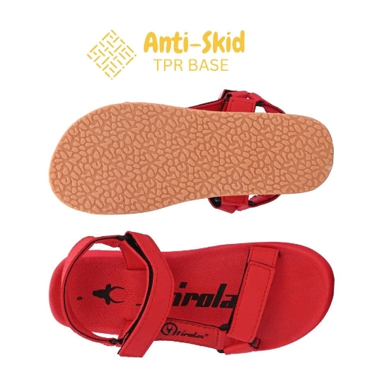 Hirolas EVA Sandals for Women Cushioned Sole with TPR Base Waterproof Sports Floater with Adjustable Velcro Straps - Red