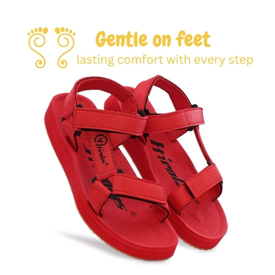 Hirolas EVA Sandals for Women Cushioned Sole with TPR Base Waterproof Sports Floater with Adjustable Velcro Straps - Red