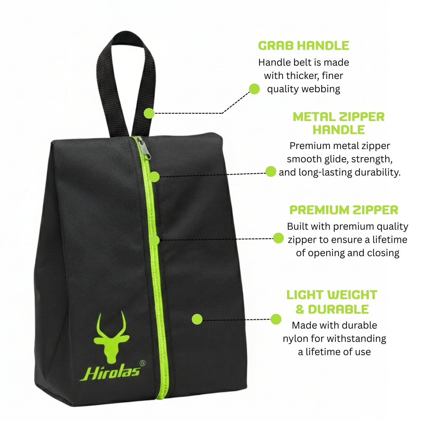 Hirolas Shoe Storage Bags Pack of 6 | Water-Resistant Nylon | Travel & Closet Organizer | Black