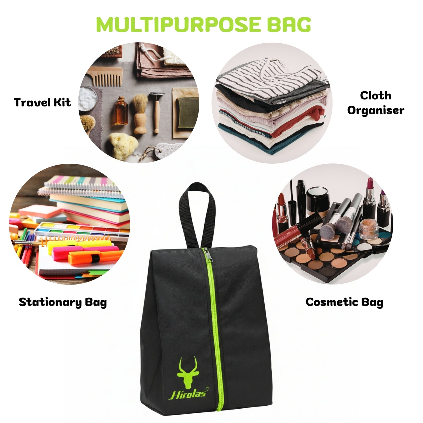 Hirolas Shoe Storage Bags Pack of 6 | Water-Resistant Nylon | Travel & Closet Organizer | Black