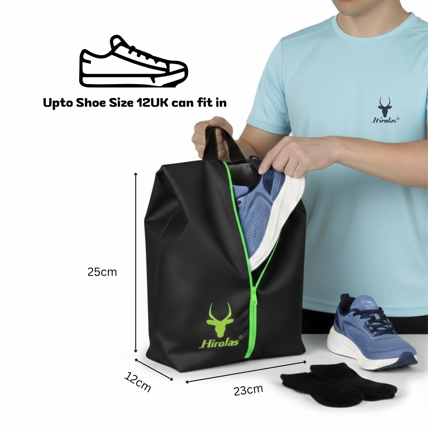 Hirolas Shoe Storage Bags Pack of 6 | Water-Resistant Nylon | Travel & Closet Organizer | Black