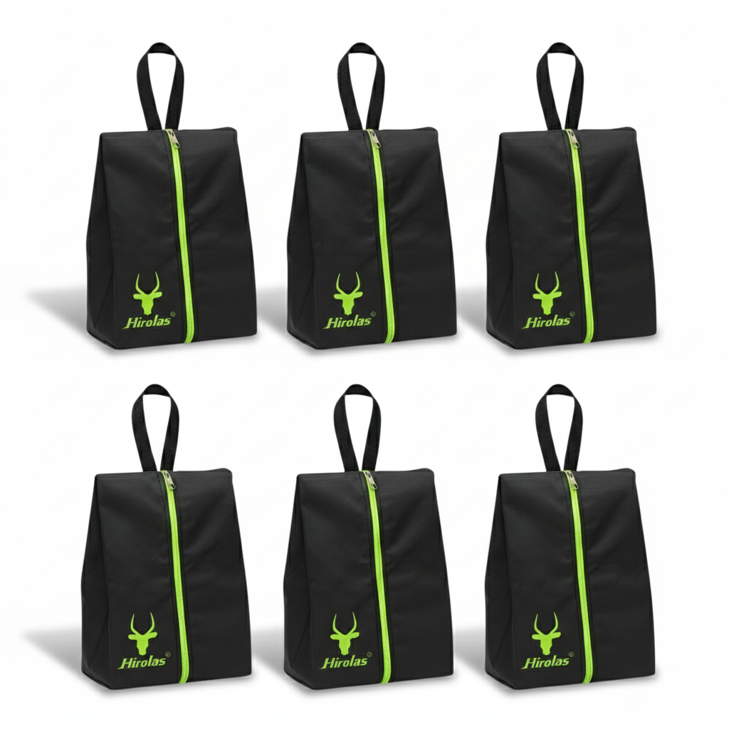 Hirolas Shoe Storage Bags Pack of 6 | Water-Resistant Nylon | Travel & Closet Organizer | Black