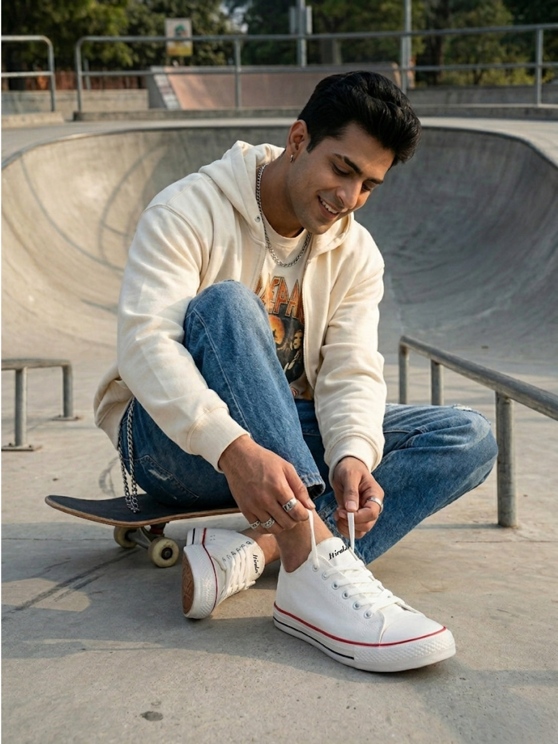 Hirolas vulcanized Skateboard Sneaker Shoes for Men - White