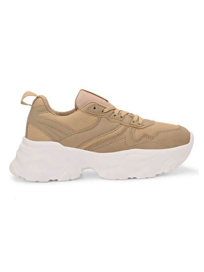 Hirolas women Chunky Mesh & Synthetic Beige Sports_Shoes