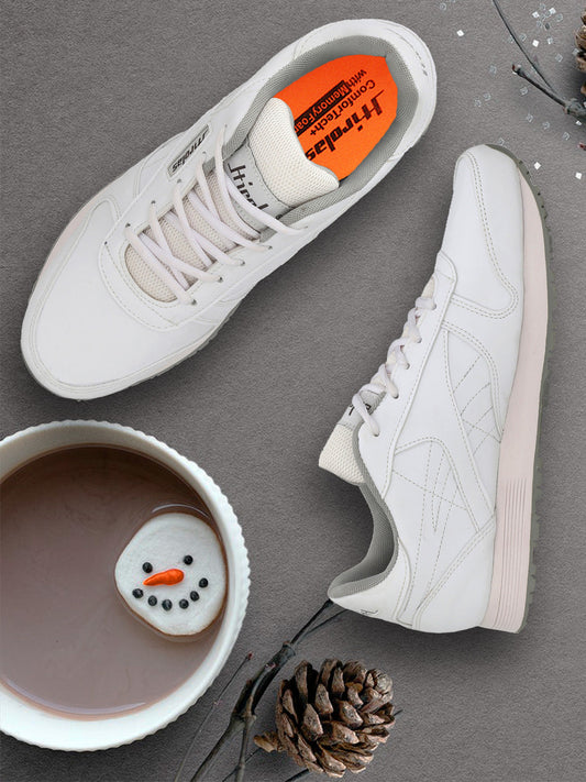 Hirolas® Men's Multisports Shock Absorbing Walking Running Fitness Athletic Training Gym White Lace Up Sneaker Sport Shoes (HRL2001W)