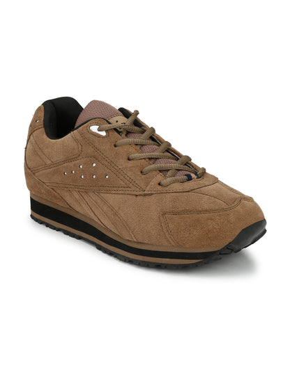 Hirolas® Men's Camel Multisports Leather Lace Up Sneaker Sport Shoes (HRL1911CHK)