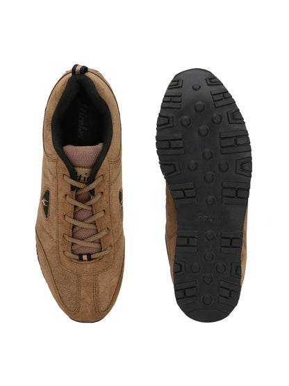 Hirolas® Men's Camel Multisports Leather Lace Up Sneaker Sport Shoes (HRL1914CHK)