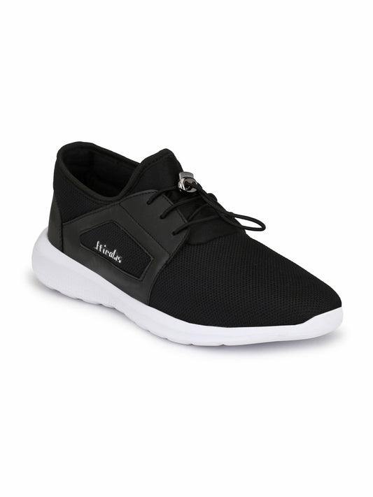 Hirolas® Men's Jezz Black Elastic Lace Up Athleisure Sport Shoes (HRL1951EBK)