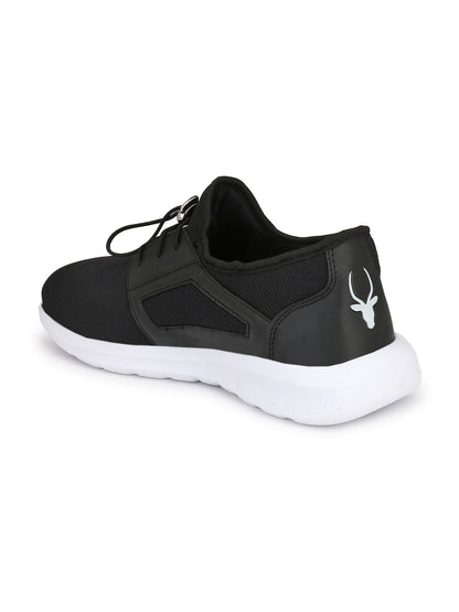 Hirolas® Men's Jezz Black Elastic Lace Up Athleisure Sport Shoes (HRL1951EBK)