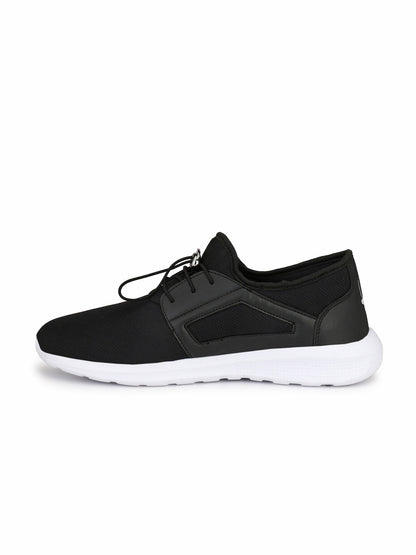 Hirolas® Men's Jezz Black Elastic Lace Up Athleisure Sport Shoes (HRL1951EBK)
