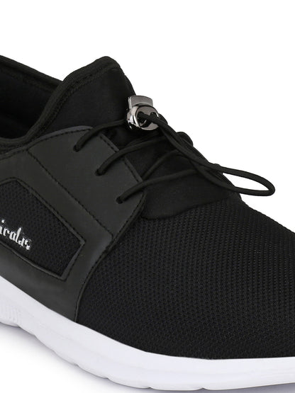 Hirolas® Men's Jezz Black Elastic Lace Up Athleisure Sport Shoes (HRL1951EBK)
