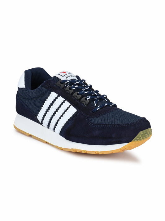 Hirolas® Men's Blue/White Multisports Suede Leather Lace Up Sneaker Sport Shoes (HRL1969BWH)