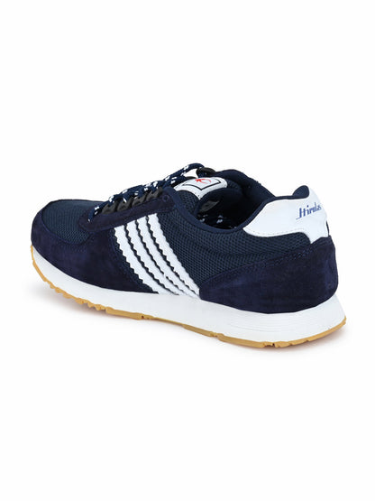 Hirolas® Men's Blue/White Multisports Suede Leather Lace Up Sneaker Sport Shoes (HRL1969BWH)