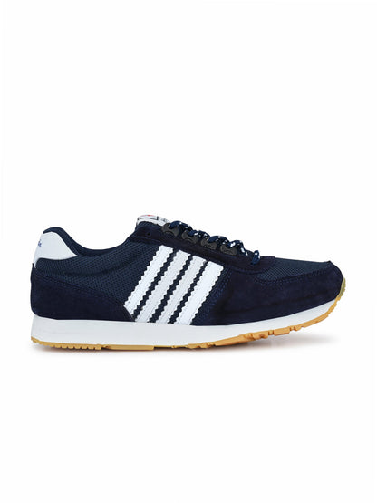 Hirolas® Men's Blue/White Multisports Suede Leather Lace Up Sneaker Sport Shoes (HRL1969BWH)