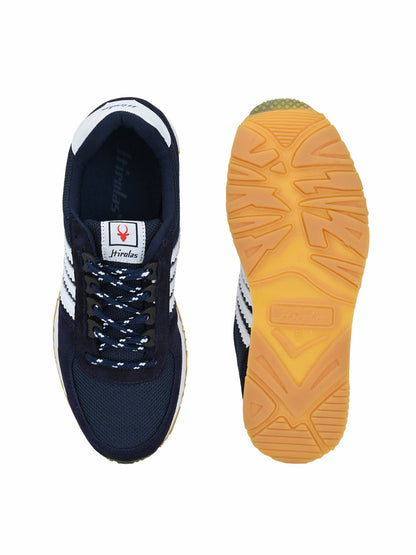 Hirolas® Men's Blue/White Multisports Suede Leather Lace Up Sneaker Sport Shoes (HRL1969BWH)