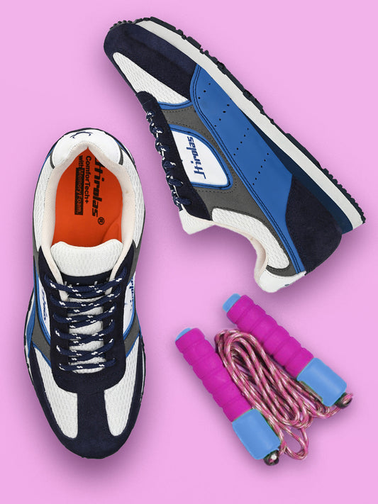 Hirolas® Men's Blue Multisports Leather Running/Walking/Gym Lace Up Jogger Sport Shoes (HRL2001BUW)