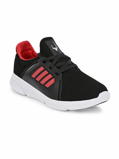 Hirolas® Men's Black/Red Mesh Running/Walking/Gym Lace Up Sneaker Sport Shoes (HRL2003BLR)